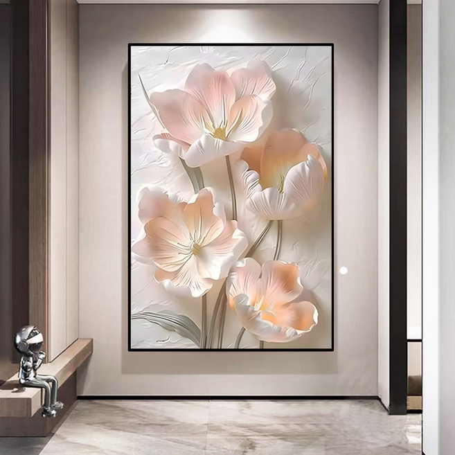 Treova 奶油質感花朵壁畫 玄關裝飾 黑色邊框 高畫質, 浪漫花語 01