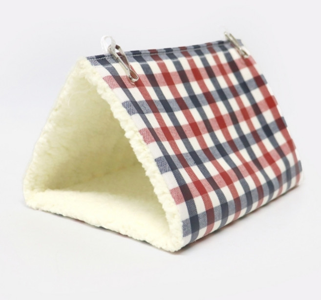 앵무새 고어텍스 보들보들 소재 체크 중형 삼각침대, 레드 + 블루, 1개