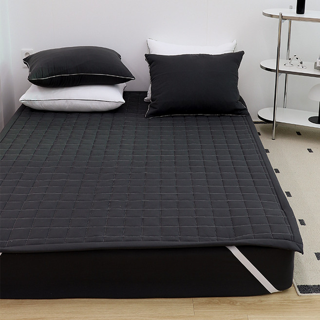 부드럽고 푹신한 워싱 고정밴드형 침대 패드, 차콜