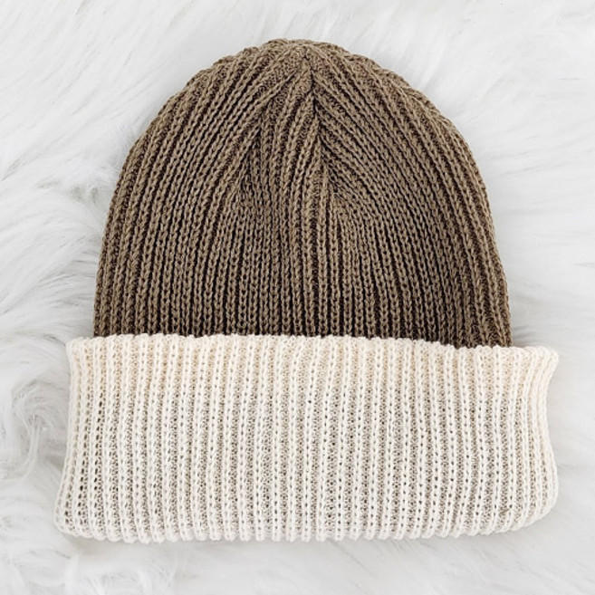 한스모자 투톤 비니 무지 골지 니트모자 편한 롱비니