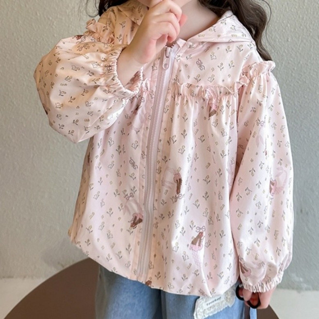 EYOUMONG 兒童寬鬆版印花連帽氣球袖長袖外套 E6S215