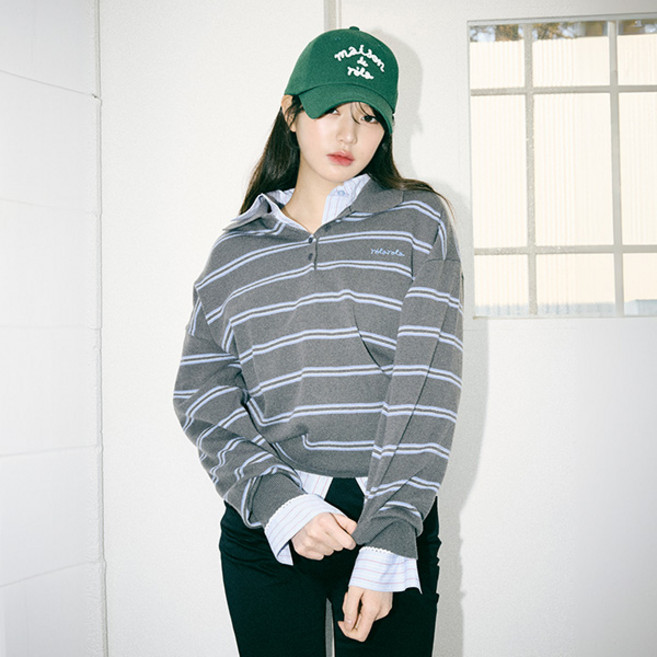 rolarola 女款寬鬆版型翻領條紋針織衫