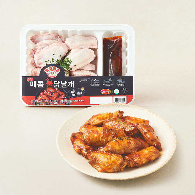 한강씨엠 꼬꼬리코 매콤 불닭 날개 (냉장), 1개, 400g
