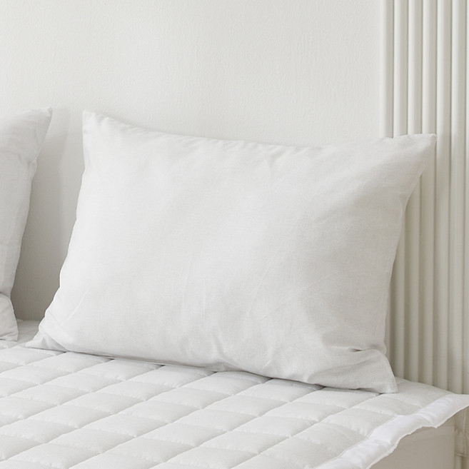 지베딩 체크 듀라론 냉감 베개커버 + 베개솜 세트, 화이트, 1세트