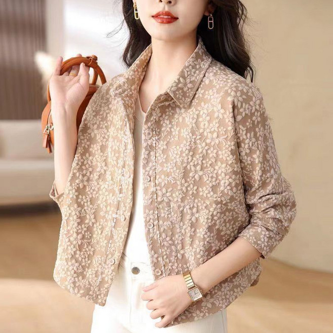 DM 여성용 중년 플라워패턴 카라 재킷