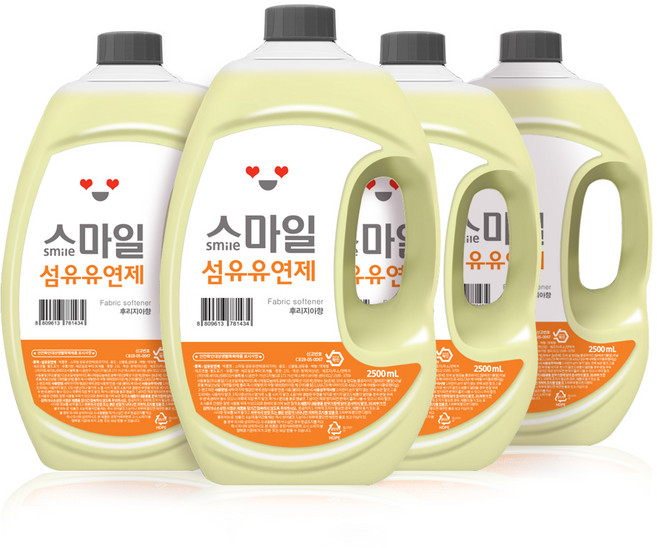 아토세이프 스마일 섬유유연제 후리지아향 본품, 2.5L, 4개