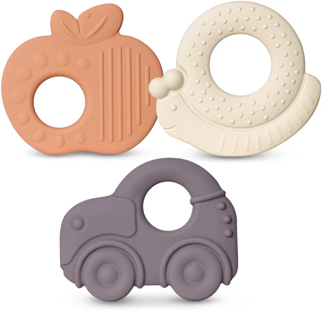 마더케이 실리콘 치발기 잼잼 3종 세트, 자동차 + 사과 + 달팽이, 혼합색상, 1세트 - 쿠팡