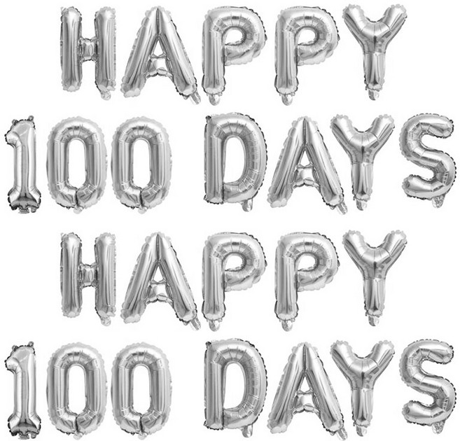 HAPPY 100 DAYS 이니셜 풍선 세트, 실버, 2세트