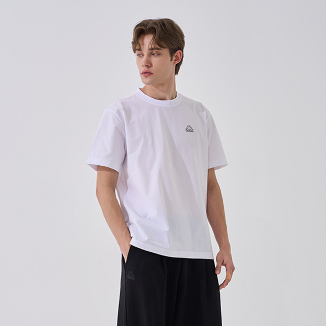 Kappa 男女通用 Logo 圖案短袖 T 恤, 白色