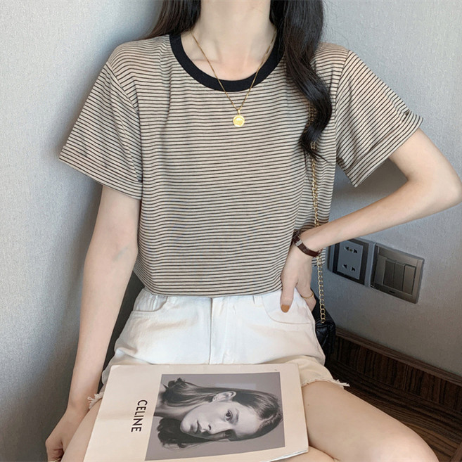 DMELD 女款撞色圓領休閒短袖T恤