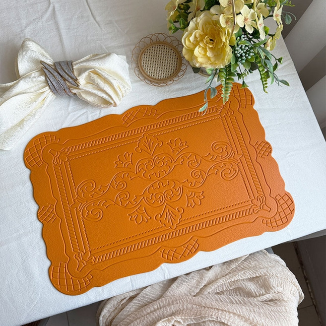 다파랑 엔틱 인조 가죽 PVC 방수 오염방지 테이블매트 HJ1469, 선셋오렌지, 2개, 1인(45 x 30 cm)