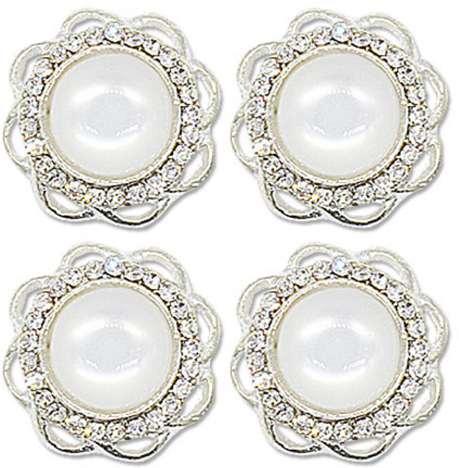 미니 큐빅 진주 보석 단추 마가렛 15mm, 4개, 니켈