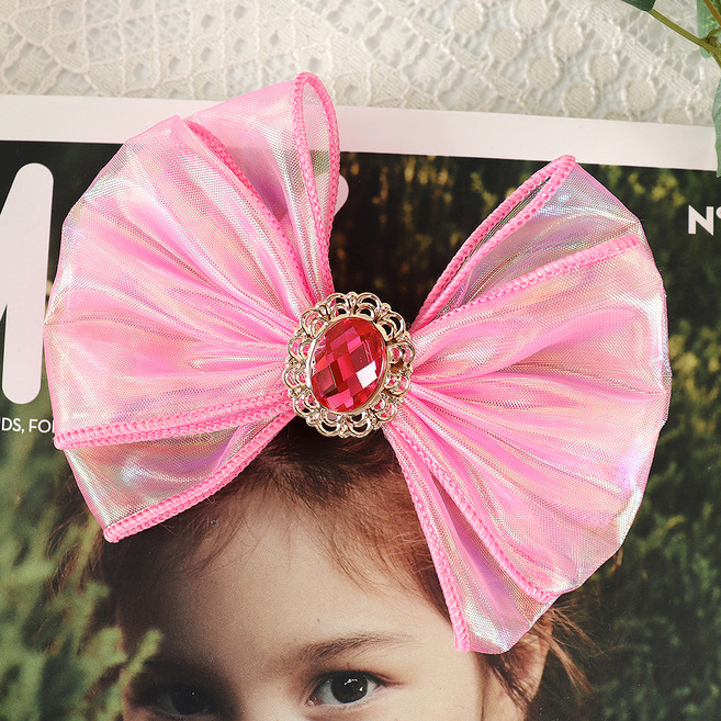 아동용 오로라 보석 리본 집게핀