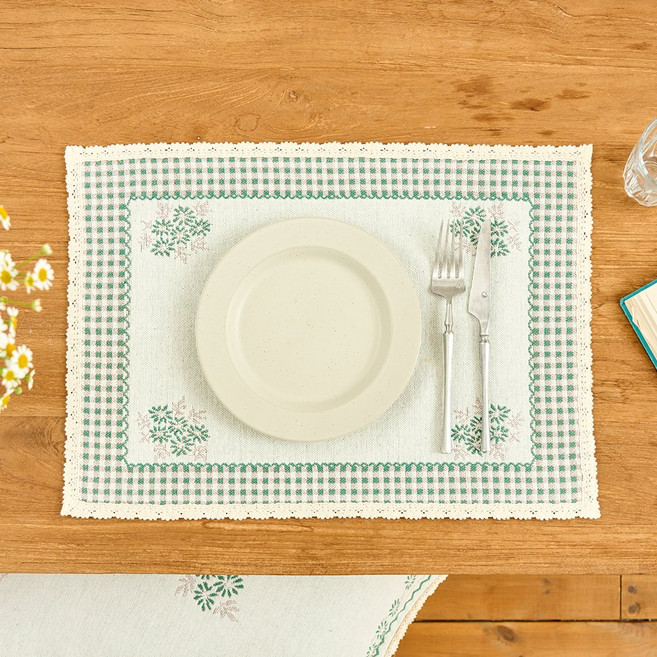 모던하우스 L 자카드 사각 테이블매트, 그린플라워, 32 x 45 cm, 1개