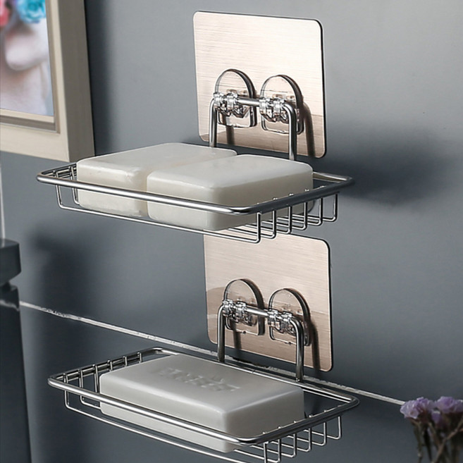 쉐리엘 욕실 스테인레스 무타공 비누거치대 직사각, 2개