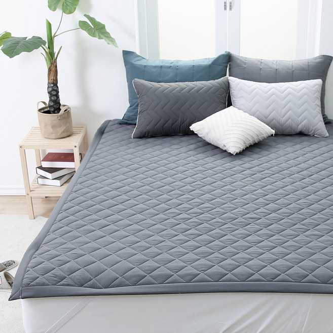 아이닉스 파스텔 바이오워싱 먼지없는 고정밴드 누빔 침대패드, 차콜