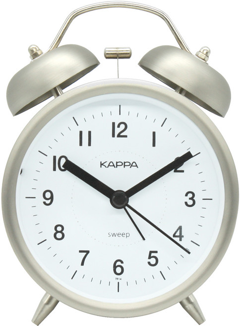 KAPPA 시끄러운 자명종 무소음 탁상 알람시계 T914, 브러시 실버 + 화이트