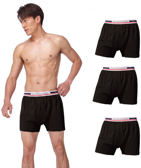 ELLE HOMME 簡約棉質五片式平口褲3件組 3黑