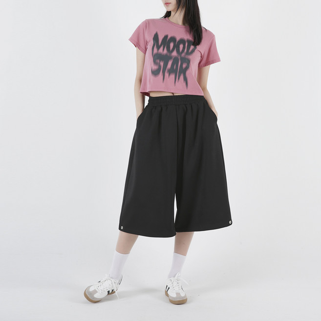 음 여성용 밑단 사이드 스냅 버튼 버뮤다 팬츠 JO_P034
