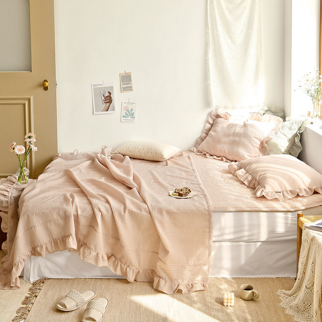 데코원 허니팝 프릴 시어서커 여름이불 2p, 피치핑크