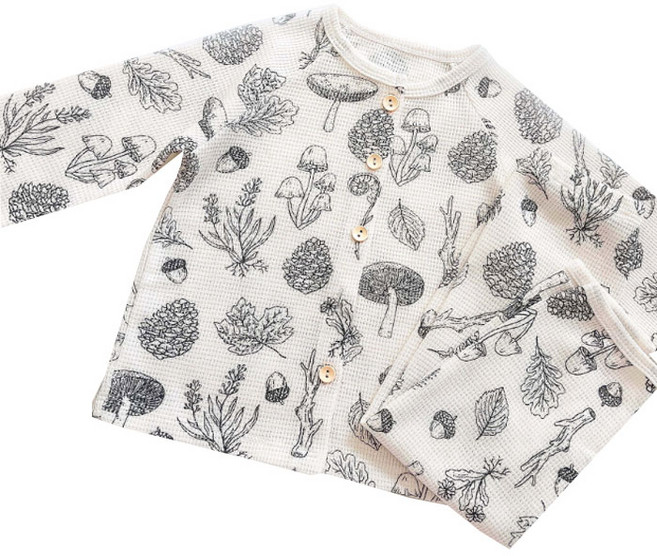 아동용 북유럽풍 거즈면 실내복 파자마 상의 + 하의 세트