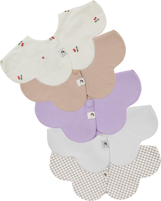 코니 롤링빕 아기 턱받이 5종 세트, 체리 + 베이지 + 그리드 + 라벤더 + 아이보리, 1세트