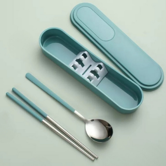 미니모 무소음 휴대용 도시락 수저세트, 민트그린, 숟가락 + 젓가락 + 수저케이스, 1세트