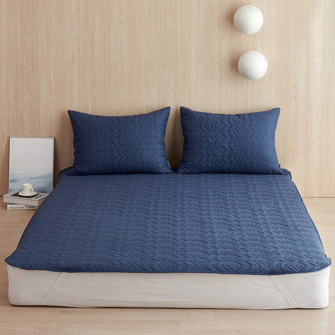 데시뉴 코지 항균 고정밴드 헤링본 누빔 침대패드, 네이비