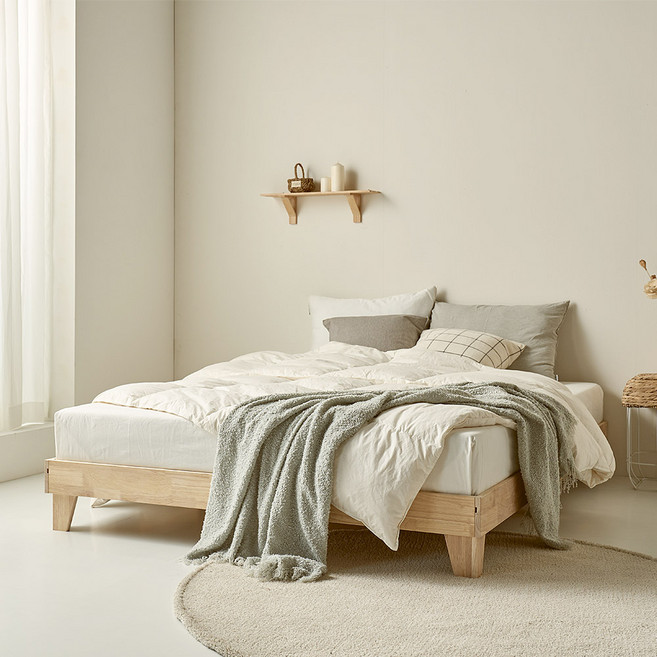 스칸디무드 국내제조 클리브 평상형 원목 무헤드 침대 프레임 단품 방문설치, 원목색