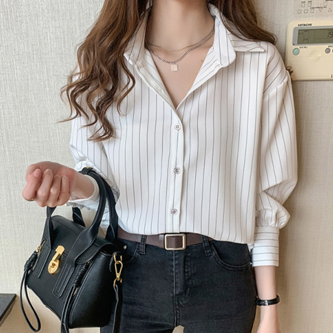 I CAN SIMPLE 女款輕盈舒適復古優雅條紋襯衫