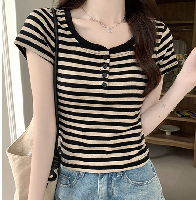 어썸풀 여성용 아브론 스트라이프 반팔 티셔츠 A24SMT040538