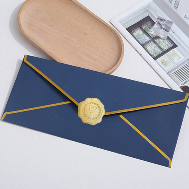 윰스 감사 선물 용돈 상품권 편지봉투 + 금박 스티커 세트 105 x 240 mm, 블루, 20세트