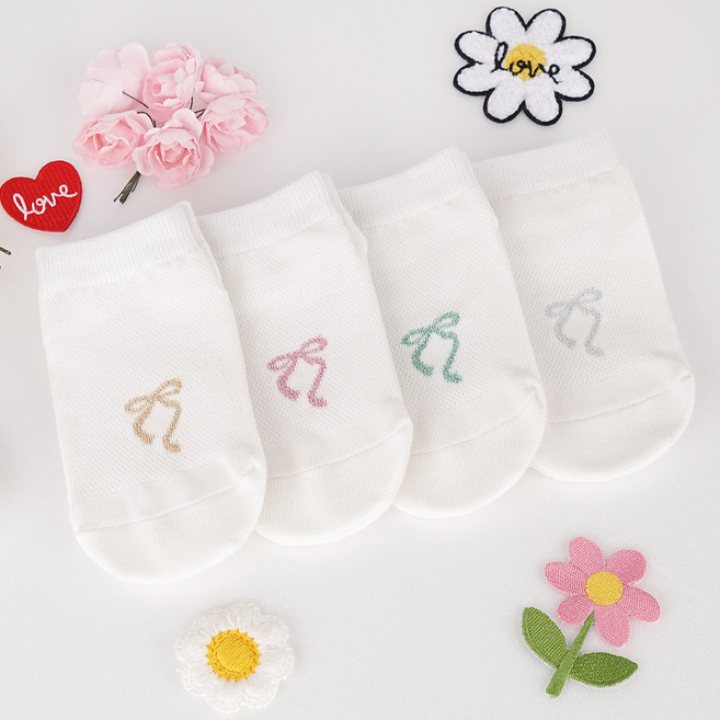 노디자인 유아동 전 사이즈 미끄럼 방지 패드 리본 망사 발목 양말 4종 세트