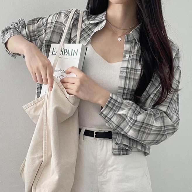 바닐라민트 여성용 브릿지 크롭 체크셔츠