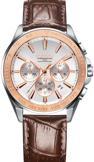 SCORPION WATCHES 44mm 計時碼錶男士皮革金屬手錶 SP3340 工具