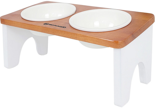 모나지오 스위트 시리즈 키높이형 반려동물 원목식기, 네츄럴 화이트, 1개