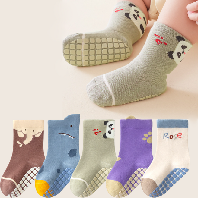 아이뿜 아기양말 뽀작 동물 미끄럼방지 키즈카페 양말 5족 세트 JB02