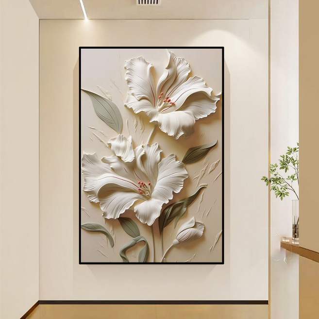 Treova 奶油質感花朵壁畫 玄關裝飾 黑色邊框 高畫質, 浪漫花語 13