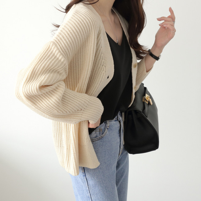 JENIT 女款素色鈕扣針織開襟外套