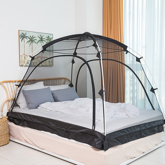 따수미 모스키토 텐트형 침대 모기장 + 폴대 세트, 블랙