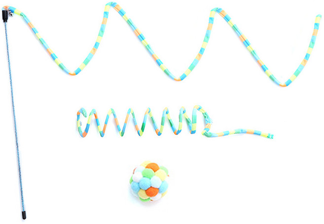 펫츠몬 고양이 캣닢 장난감 롱리본 + 스프링 + 폼폼볼 3종 세트, 포레스트  레인보우, 1세트