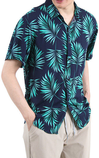 남성용 시원하고 부드러운 하와이안 반팔 꽃 남방 셔츠 YXCC123