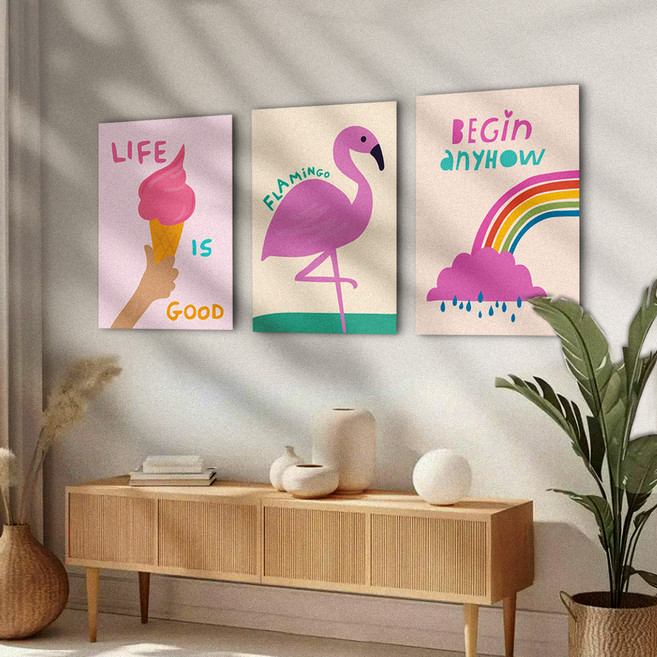 퍼니즈 플라밍고 일러스트 폼보드 슬림액자, 없음