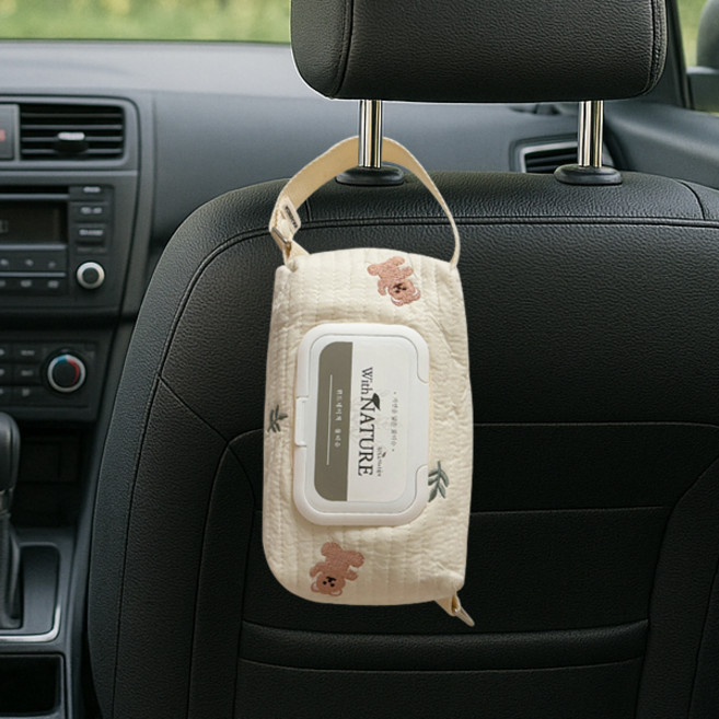 깨비다 차량용 2in1 걸이형 대용량 물티슈 케이스, 곰돌이, 1개