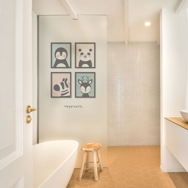 꾸밈 무점착 액자속의 동물들 세로형 프레임 유리문 시트지 cm664_m, A타입 펭귄과 친구들