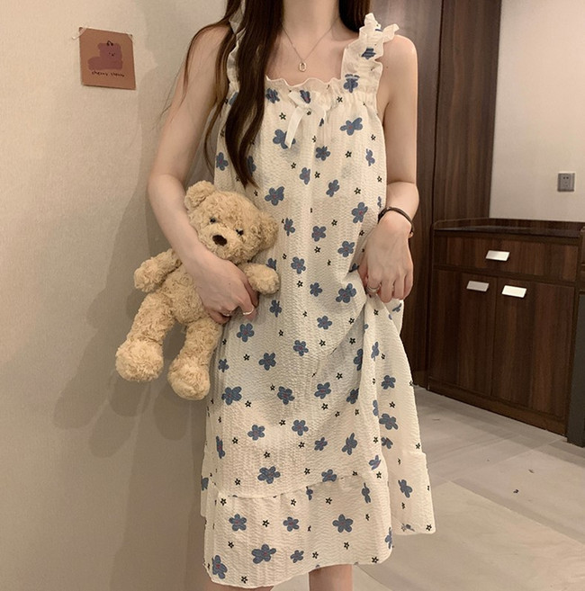 cofv 女款甜美吊帶連身裙大尺碼居家服睡衣