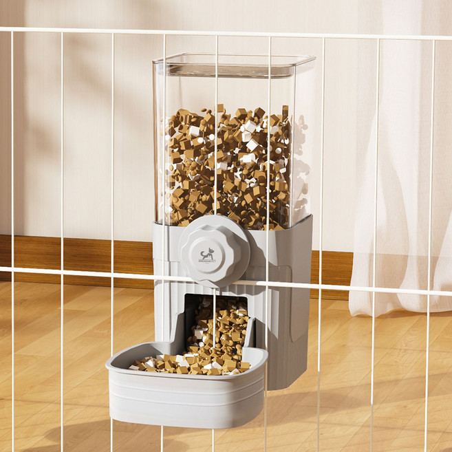 딩동펫 반려동물 울타리 걸이형 반자동 급식기, 그레이, 1개