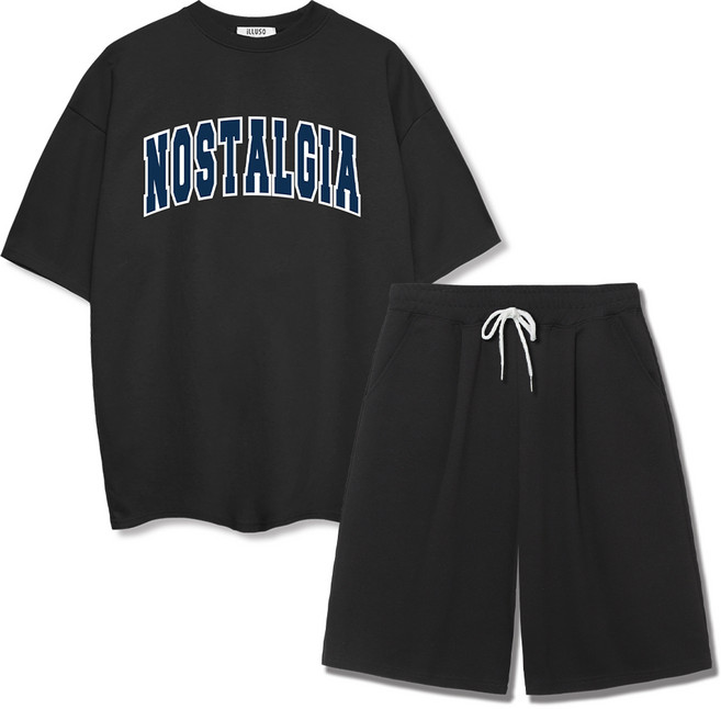일루소 남성용 특양면 노스텔지어 반팔 티셔츠 버뮤다 원턱 트레이닝 반바지