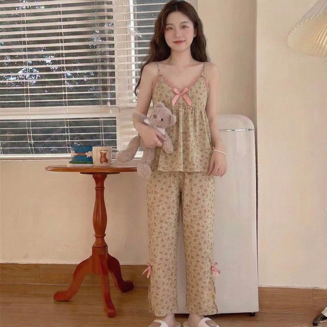 2Estar 女款附胸墊小碎花睡衣上衣 長褲
