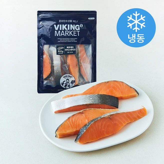 바이킹마켓 페로제도 연어 스테이크 (냉동), 1개, 500g - 쿠팡